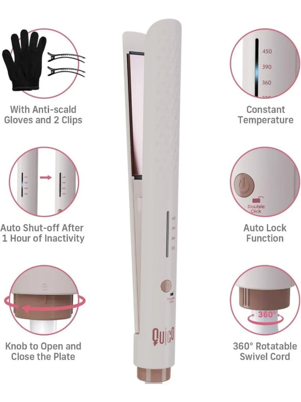 Professional Flat Iron Hair Straightener for Women, 110-240V, Sleek & Smooth